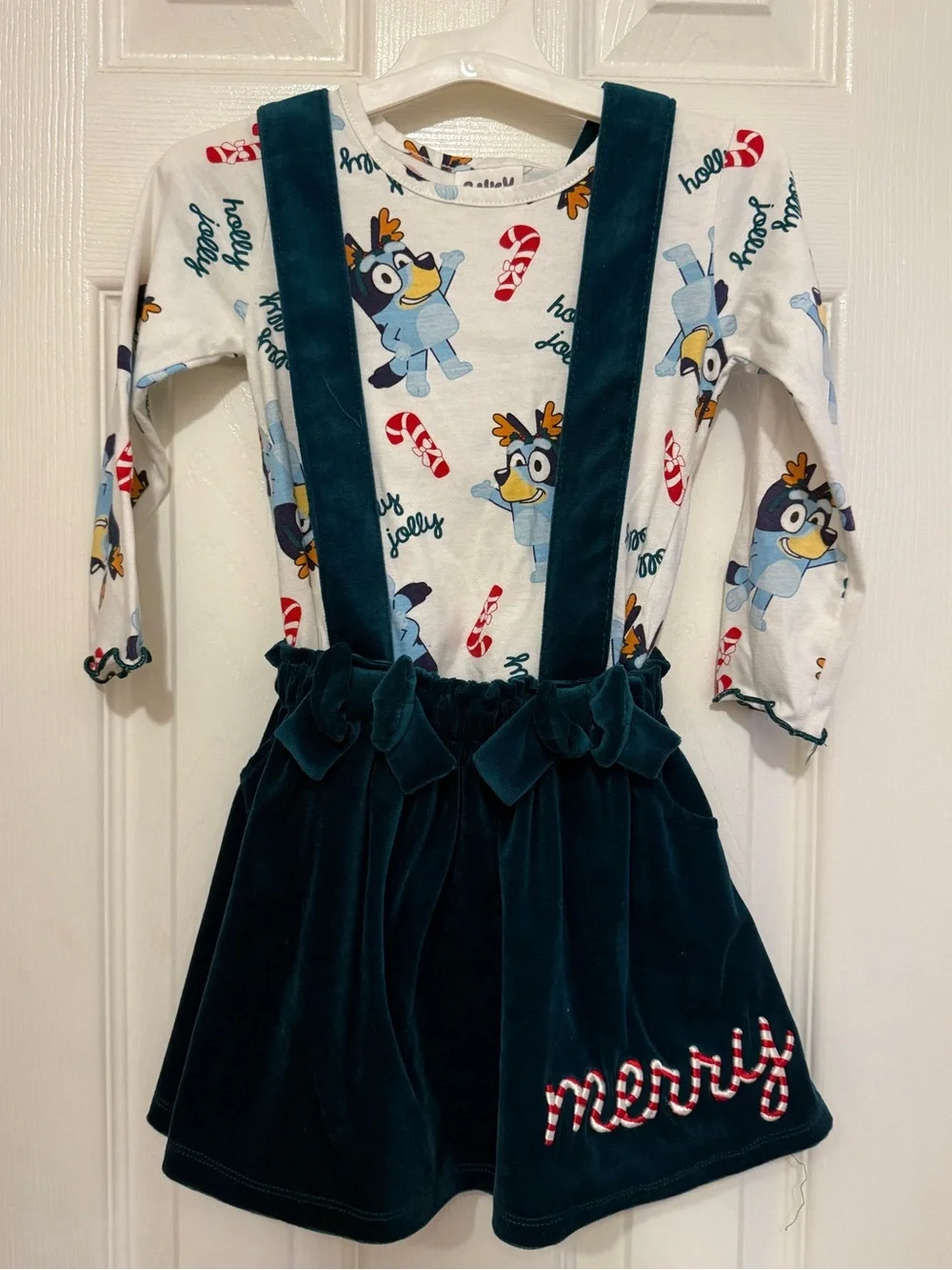 Toddler Girls' Bluey Christmas 2pc Long Sleeve Top and Skirtal Set - Green 3T